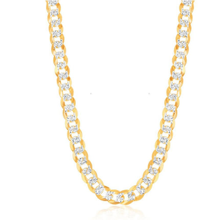 Sterling Silver GP 7.3mm Flat Pave Cuban Chain, 22" ,