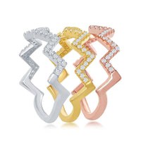 Sterling Silver GP and Rose GP CZ Wavy Triple Band Ring, Size 8 ,