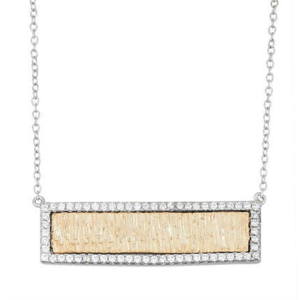 Sterling Silver GP Bar with CZ Border Necklace ,