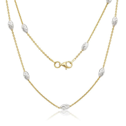 Sterling Silver GP Diamond Cut Oval Moon Bead Chain, 18" ,