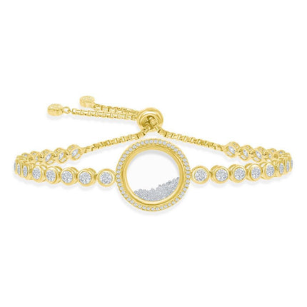 Sterling Silver GP Floating White CZ in a Disc Bezel-Set Bracelet ,