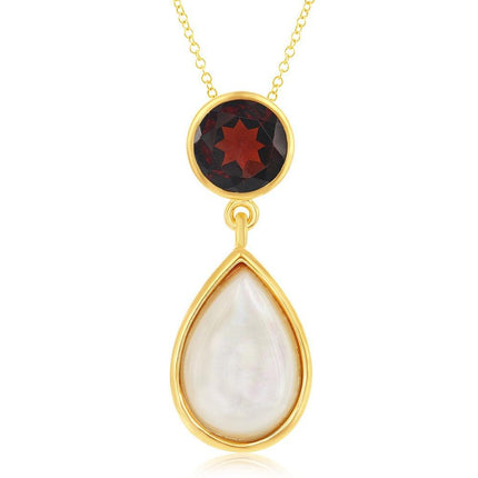 Sterling Silver GP Garnet with Mother of Pearl Pendant ,