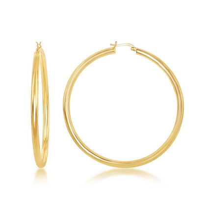 Sterling Silver GP High-Polished Hoop Earrings, 4 x 70 mm ,
