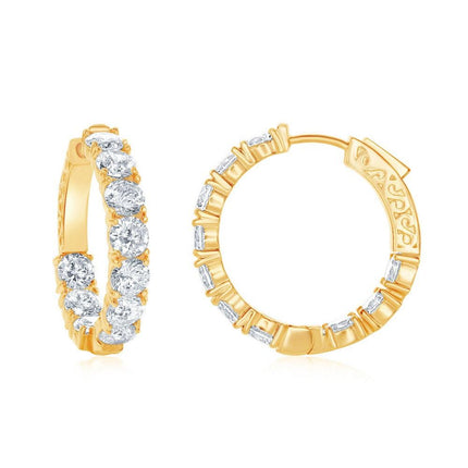 Sterling Silver GP Inside Outside 29mm x 5mm Hoop Earrings ,