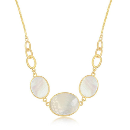 Sterling Silver GP Mother of Pearl Triple Oval Linked Necklace ,