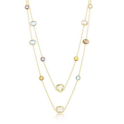 Sterling Silver GP Multi-Shaped Multi-Color CZ Long Necklace ,