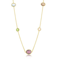 Sterling Silver GP Multi-Shaped Multi-Color CZ Long Necklace ,