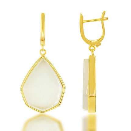 Sterling Silver GP Nude Yellow Cat's Eye Teardrop Earrings ,