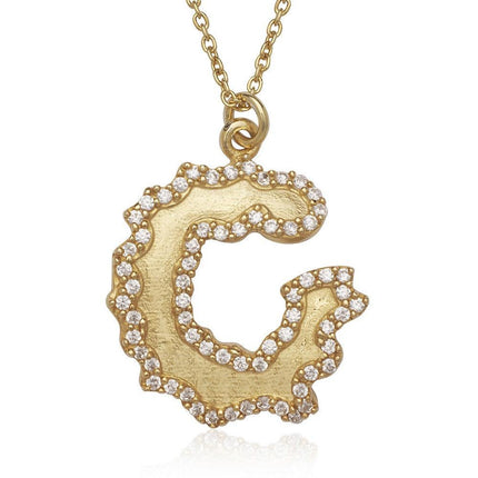 Sterling Silver GP Open Wavy Circle with Jagged CZ Border Necklace ,