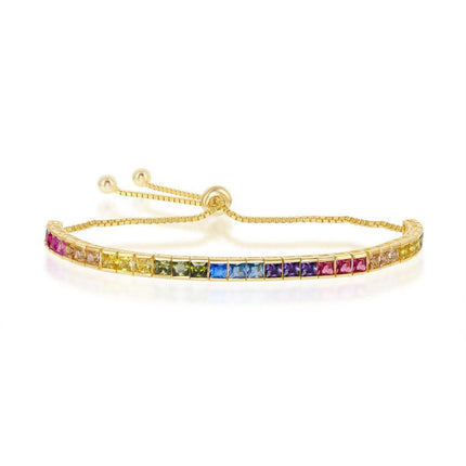 Sterling Silver GP Rainbow CZ Channel-Setting Bolo Bracelet ,