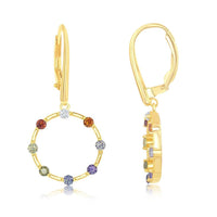 Sterling Silver GP Rainbow CZ Open Circle Dangle Earrings ,