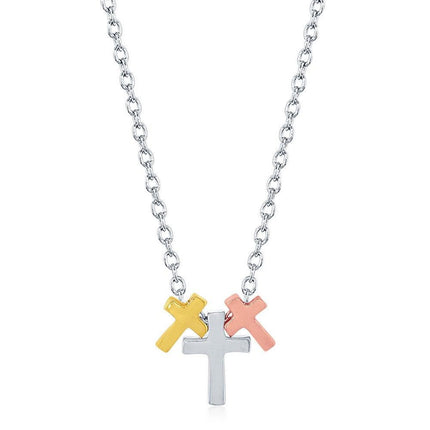 Sterling Silver GP; Rose GP; and Silver Triple Cross Necklace ,