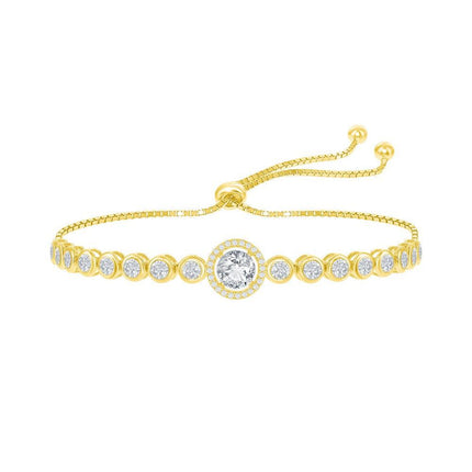 Sterling Silver GP Round CZ Halo Bezel-Set CZ Bracelet ,