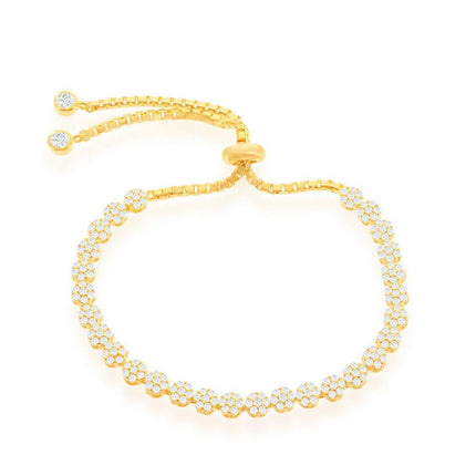 Sterling Silver GP Small Flower CZ Adjustable Bracelet ,