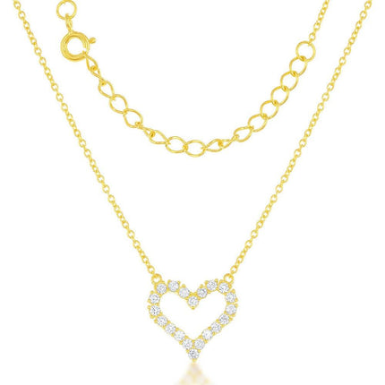 Sterling Silver GP Small Open CZ Heart Necklace ,