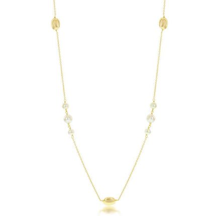 Sterling Silver GP Small Round FWP with Oval Beads Necklace ,