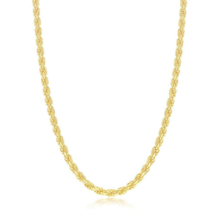 Sterling Silver GP Solid Diamond-Cut 3mm Rope Chain, 22" ,