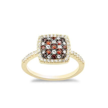 Sterling Silver GP Square Garnet CZ Micro Pave Ring, Size 8 ,