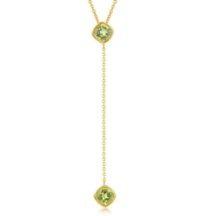Sterling Silver GP Square Peridot with Long Hanging Chain Necklace ,