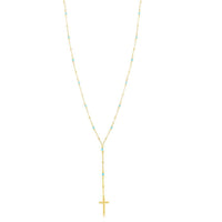 Sterling Silver GP Turquoise and GP Plain Beads Cross Necklace ,