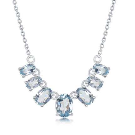 Sterling Silver Graduating Blue Topaz Oval Necklace ,