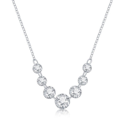 Sterling Silver Graduating Cubic Zirconia Necklace ,