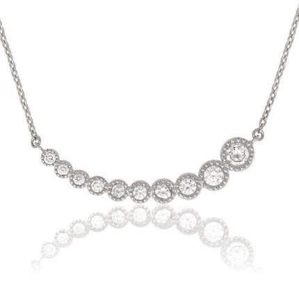 Sterling Silver Graduating CZ Curved Necklace ,