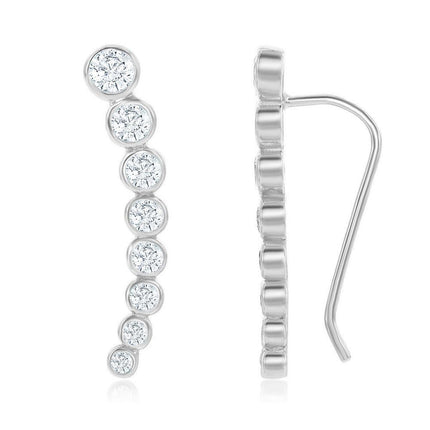 Sterling Silver Graduating CZ Ear Climber Earrings ,