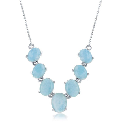 Sterling Silver Graduating Oval Larimar Necklace ,