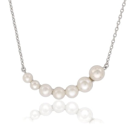 Sterling Silver Graduating Pearl Curved Necklace ,