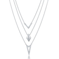 Sterling Silver Graduating Triple Chain with CZ Necklace ,