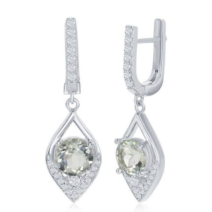 Sterling Silver Green Amethyst Marquise Earrings ,