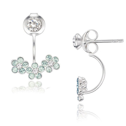 Sterling Silver Green Crystal Flower Back Earrings ,