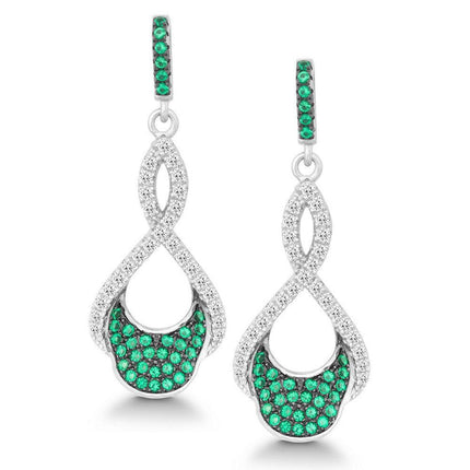 Sterling Silver Green CZ Micro Pave Twist Earrings ,