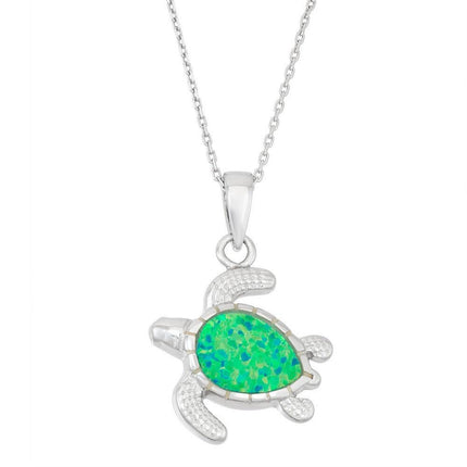 Sterling Silver Green Inlay Opal Turtle Pendant ,
