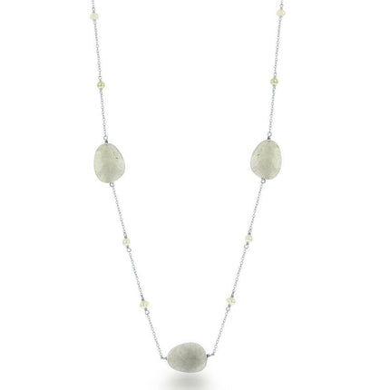 Sterling Silver Green Labradorite with Tiny Round FWP Necklace ,