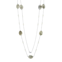 Sterling Silver Green Labradorite with Tiny Round FWP Necklace ,