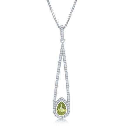 Sterling Silver Green Peridot Teardrop Necklace ,