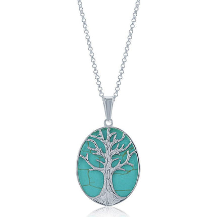 Sterling Silver Green Turquoise Tree Pendant Chain ,