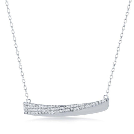 Sterling Silver Half Cubic Zirconia Bar Necklace ,