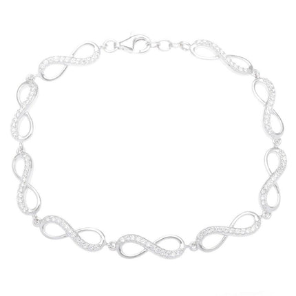 Sterling Silver Half Cubic Zirconia Infinity Bracelet, 7" ,