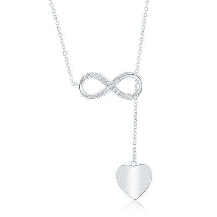 Sterling Silver Half CZ Infinity with Shiny Heart Y Necklace ,