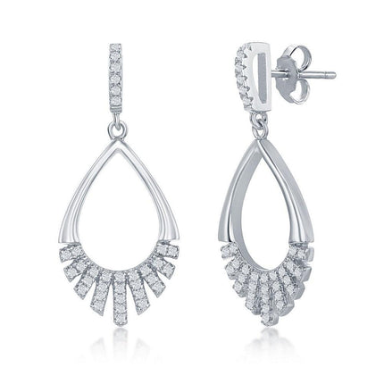 Sterling Silver Half CZ Peaar-Shaped Earrings ,