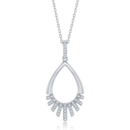 Sterling Silver Half CZ Pear-Shaped Pendant ,