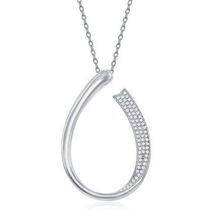 Sterling Silver Half Micro Pave J-Design Necklace ,