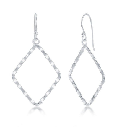 Sterling Silver Hammered Diamond-Shaped Earrings ,