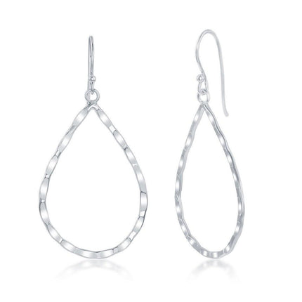 Sterling Silver Hammered Pear Shaped Earrings ,
