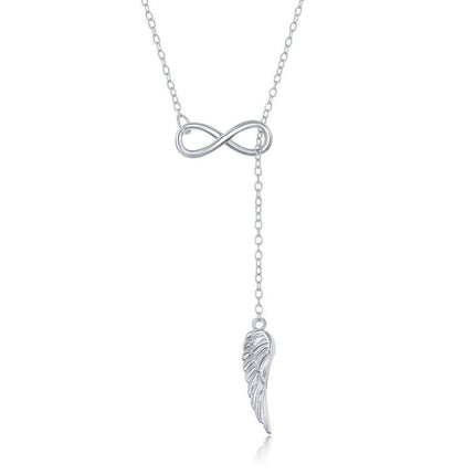 Sterling Silver Hanging Angel Wing Bolo Necklace ,