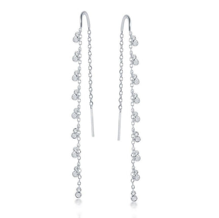 Sterling Silver Hanging Bezel Set CZ Earrings ,