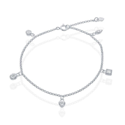 Sterling Silver Hanging Charms CZ Bracelet ,
